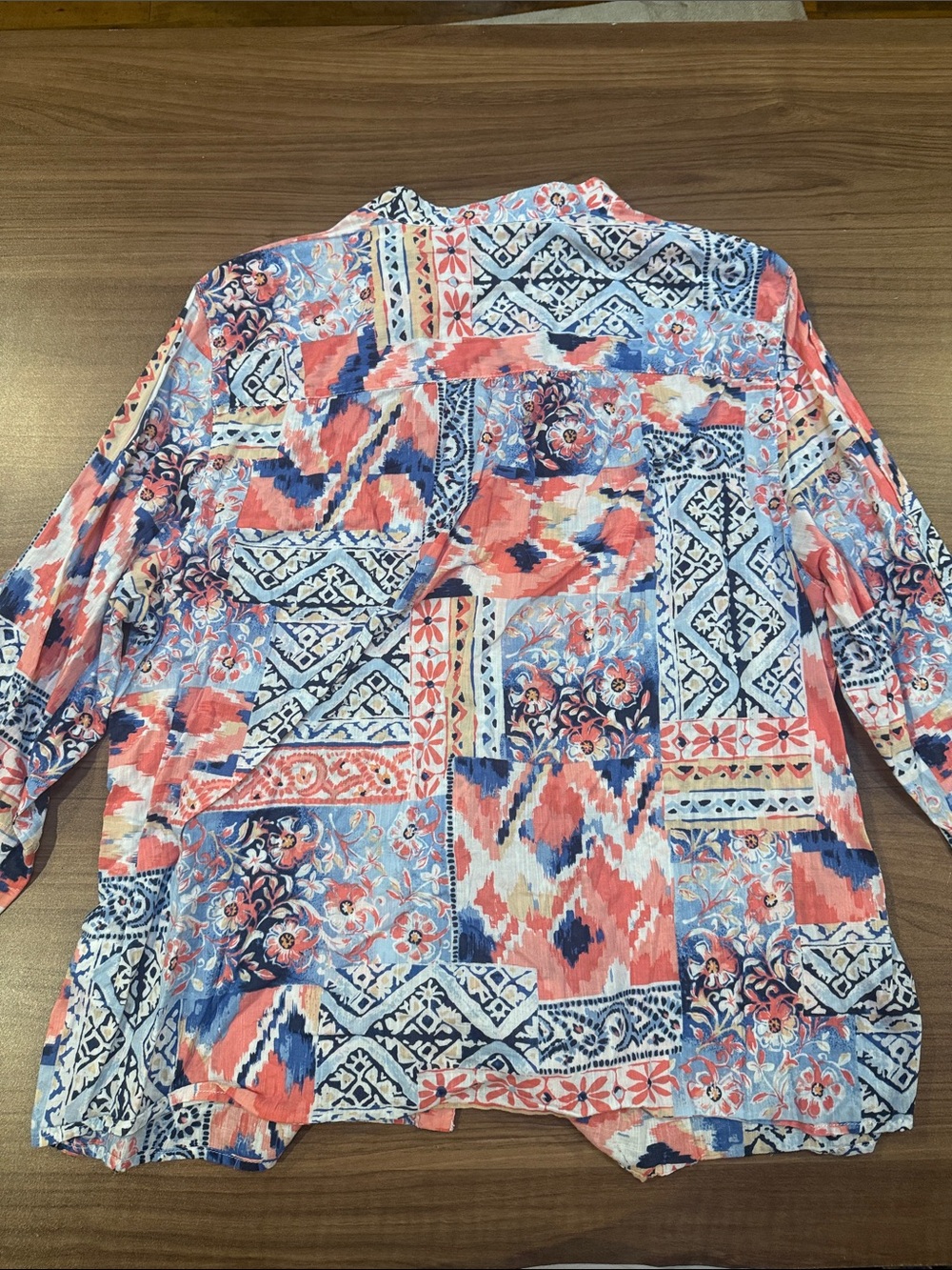 Alfred Dunner Coral, Blue & White Printed Button-Front Blouse - Picture 4 of 4
